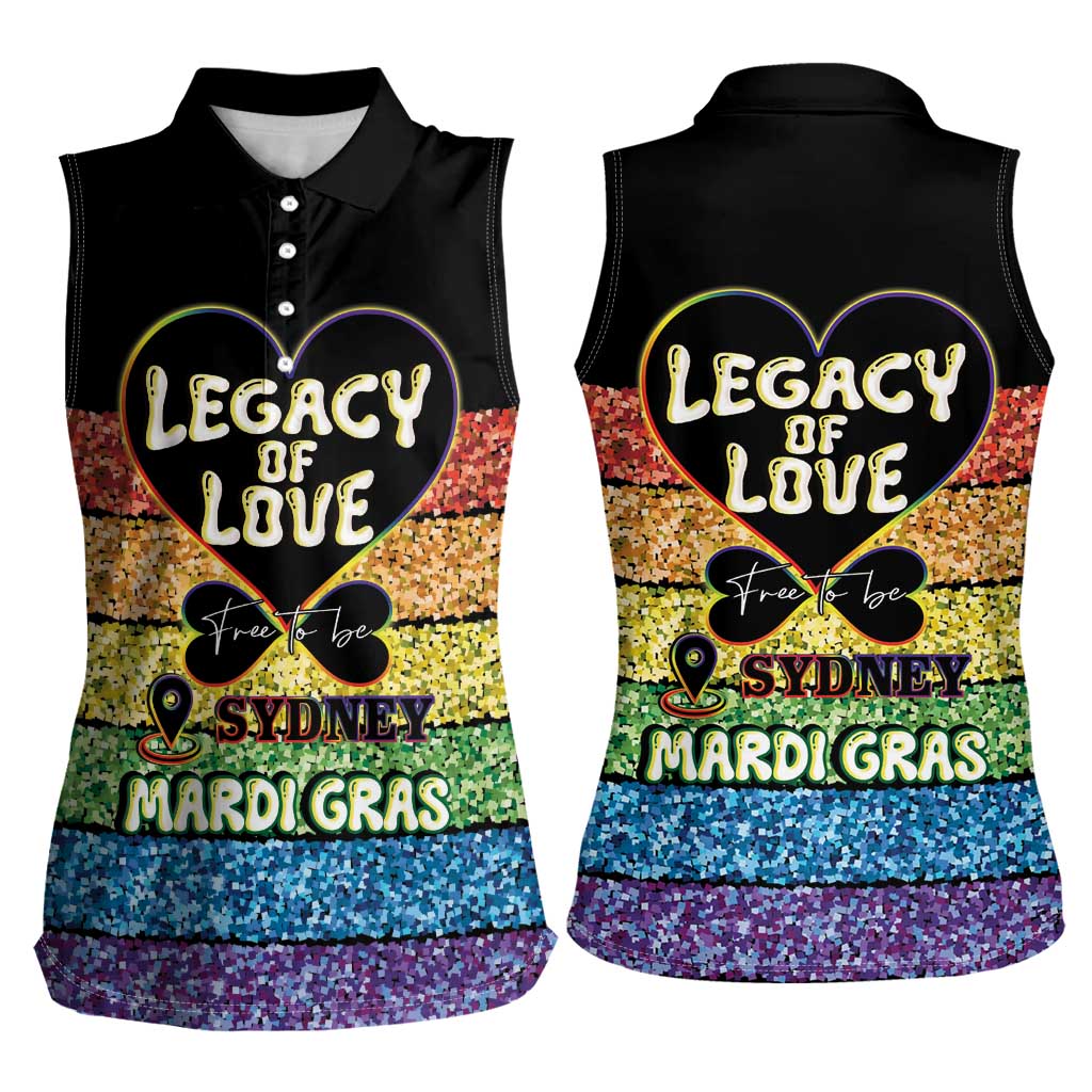 Free To Be Sydney Mardi Gras Women Sleeveless Polo Shirt Legacy Of Love