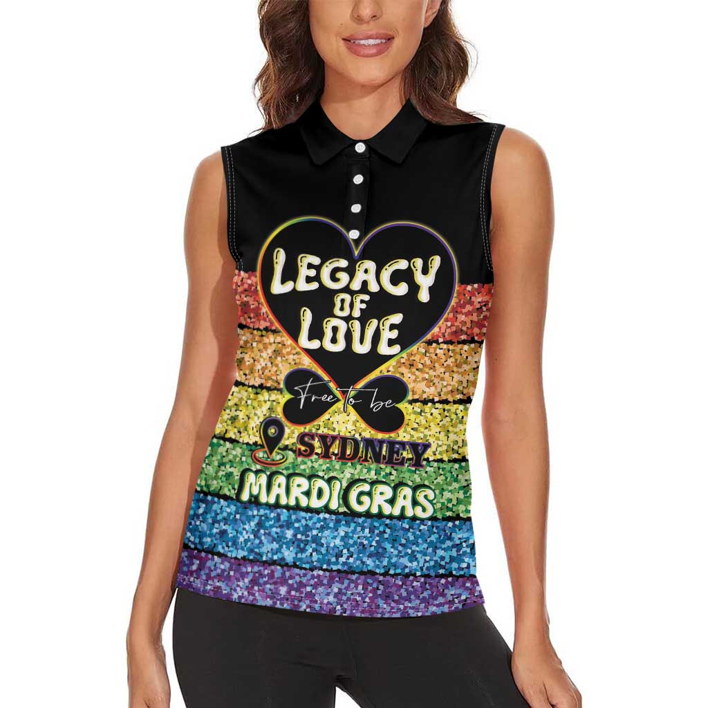 Free To Be Sydney Mardi Gras Women Sleeveless Polo Shirt Legacy Of Love