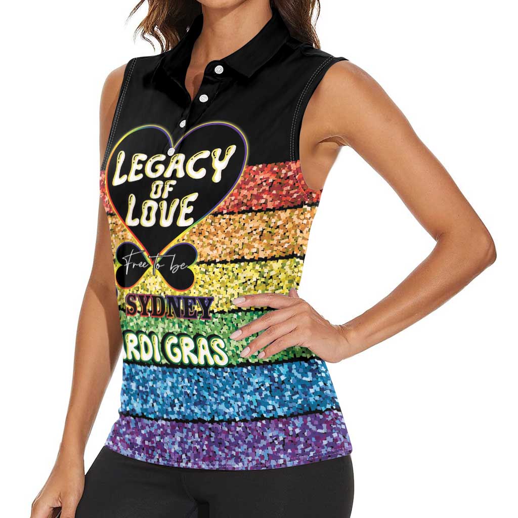 Free To Be Sydney Mardi Gras Women Sleeveless Polo Shirt Legacy Of Love