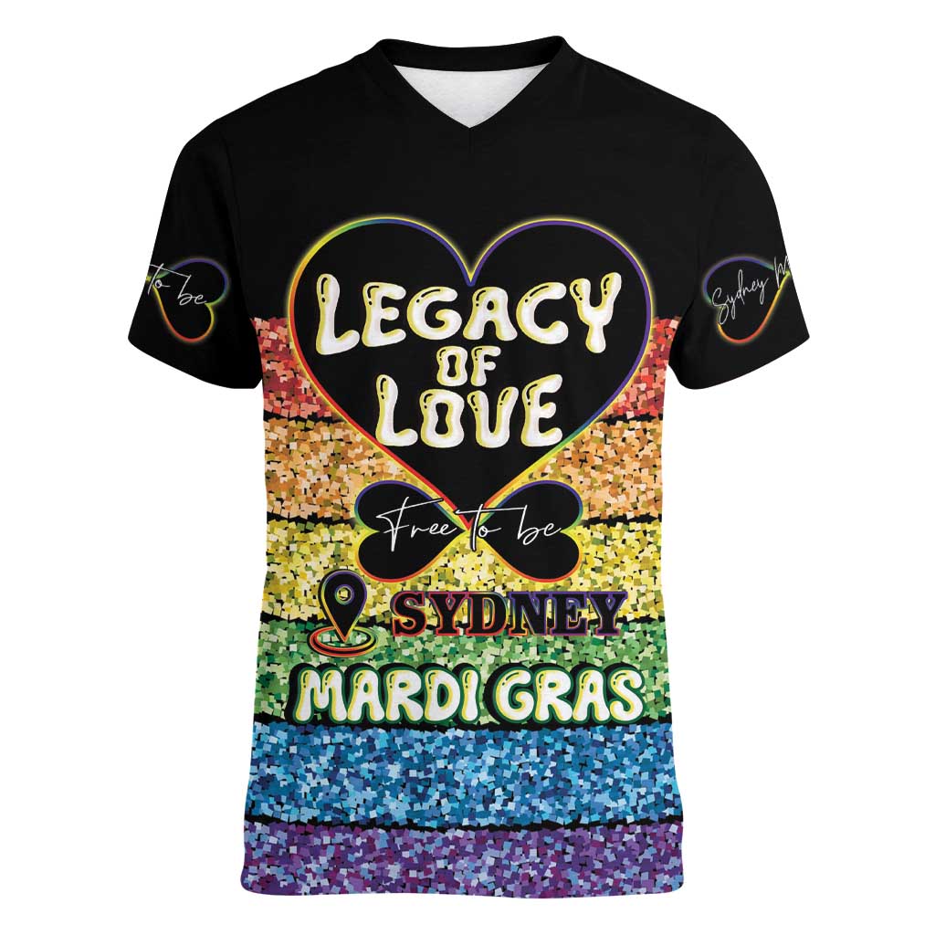 Free To Be Sydney Mardi Gras Women V-Neck T-Shirt Legacy Of Love