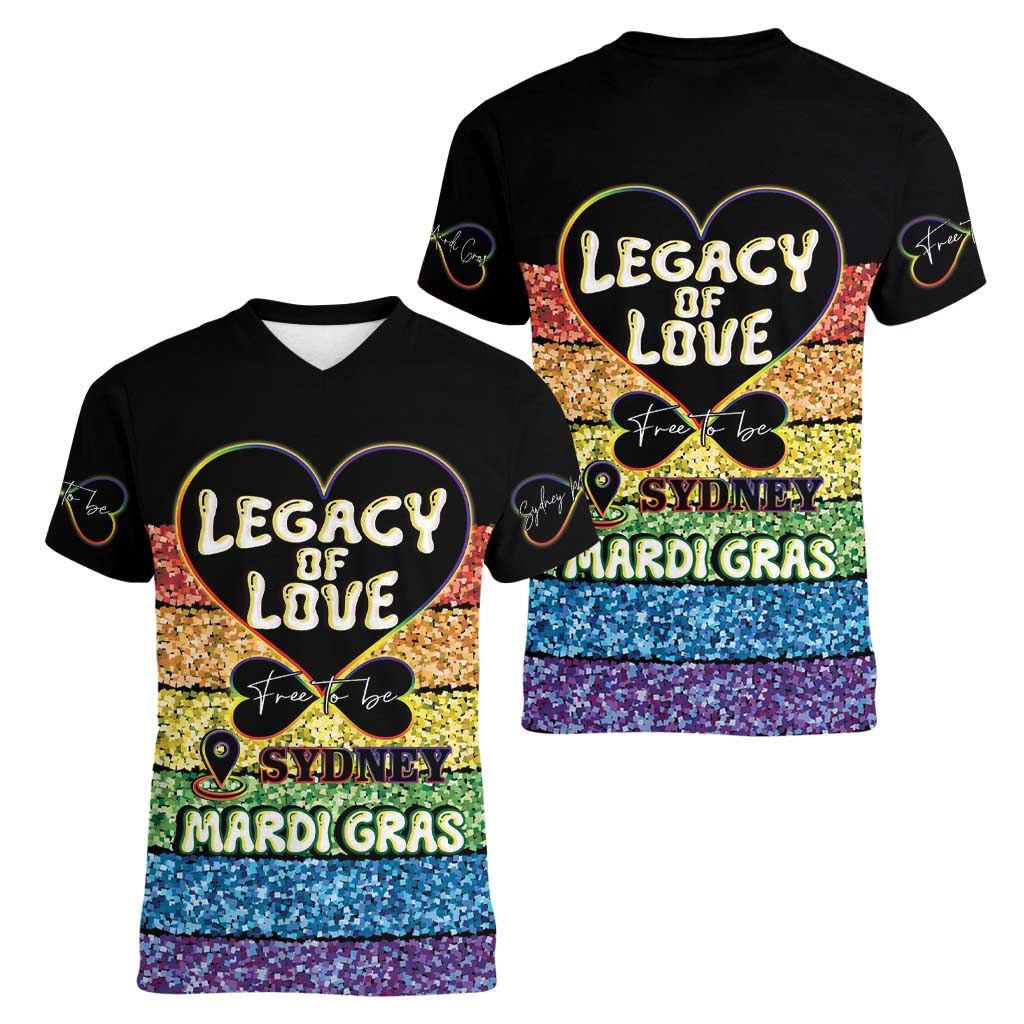 Free To Be Sydney Mardi Gras Women V-Neck T-Shirt Legacy Of Love