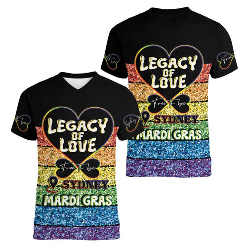 Free To Be Sydney Mardi Gras Women V-Neck T-Shirt Legacy Of Love