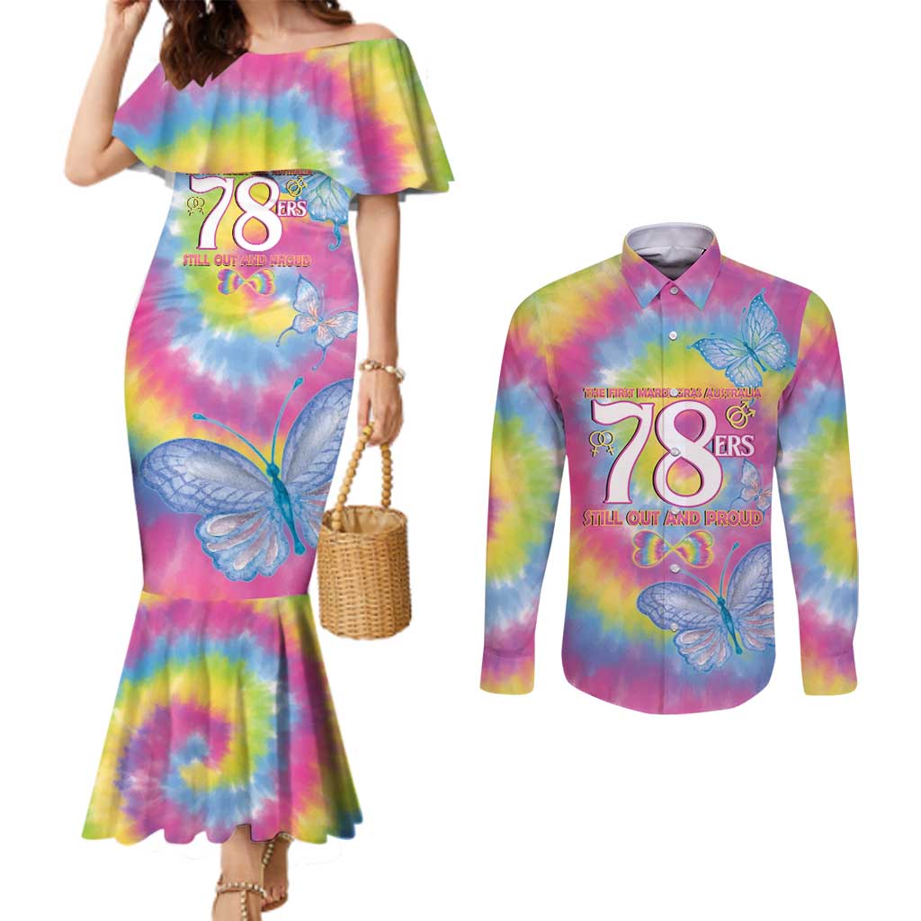 First Sydney Madri Gras Australia Couples Matching Mermaid Dress and Long Sleeve Button Shirt 78ers Still Out And Proud
