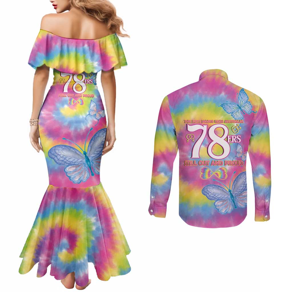 First Sydney Madri Gras Australia Couples Matching Mermaid Dress and Long Sleeve Button Shirt 78ers Still Out And Proud