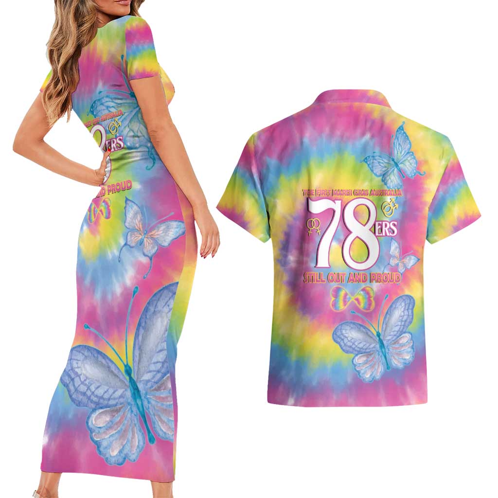 First Sydney Madri Gras Australia Couples Matching Short Sleeve Bodycon Dress and Hawaiian Shirt 78ers Still Out And Proud