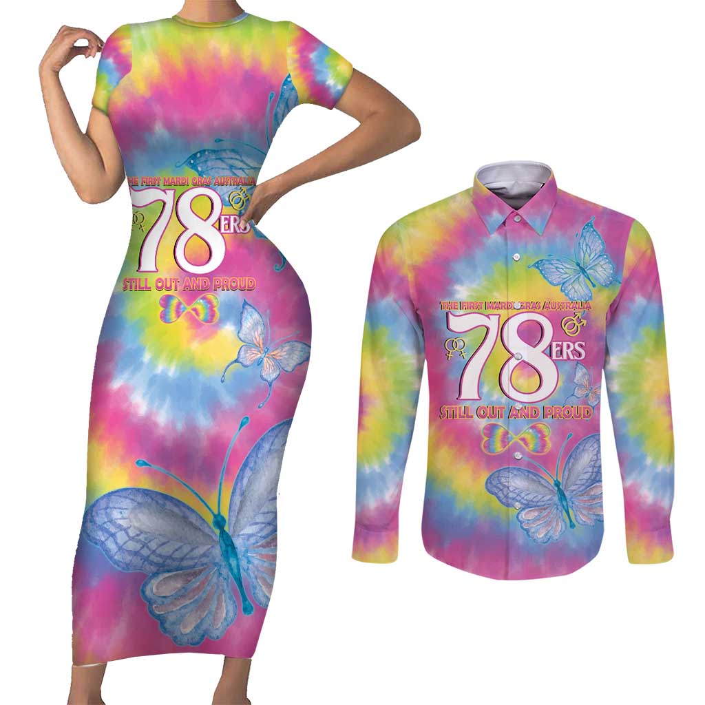First Sydney Madri Gras Australia Couples Matching Short Sleeve Bodycon Dress and Long Sleeve Button Shirt 78ers Still Out And Proud