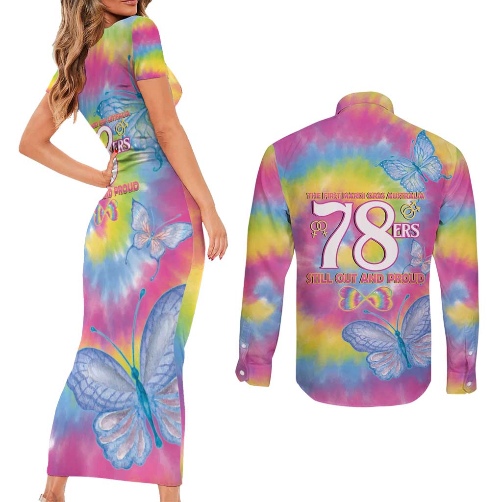 First Sydney Madri Gras Australia Couples Matching Short Sleeve Bodycon Dress and Long Sleeve Button Shirt 78ers Still Out And Proud