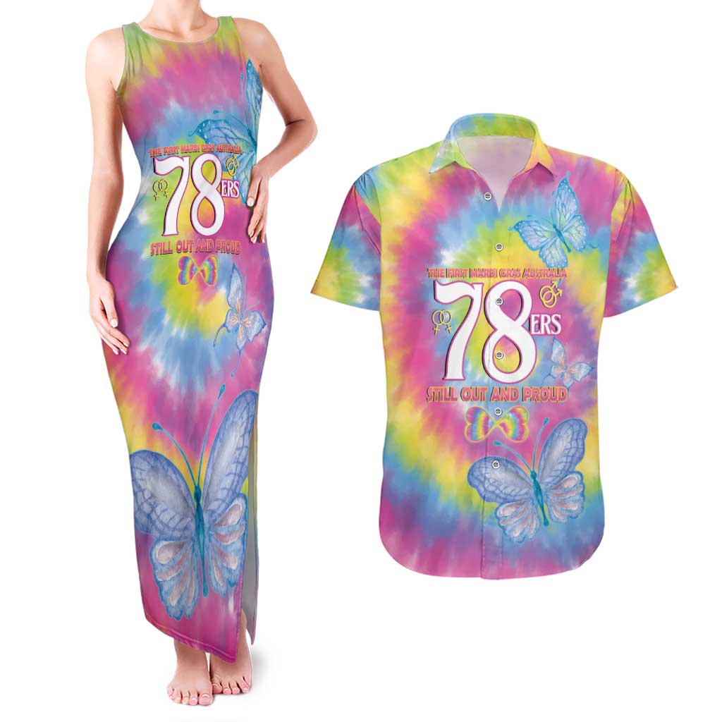 First Sydney Madri Gras Australia Couples Matching Tank Maxi Dress and Hawaiian Shirt 78ers Still Out And Proud