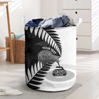 New Zealand Silver Fern Curling Personalised Laundry Basket Aotearoa Kiwi Ponga Black White Version - Aussie Hoodie
