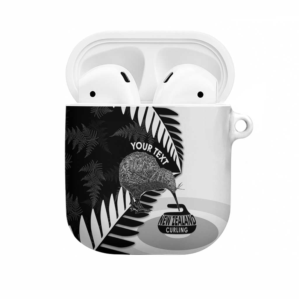 New Zealand Silver Fern Curling Personalised AirPods Case Aotearoa Kiwi Ponga Black White Version - Aussie Hoodie