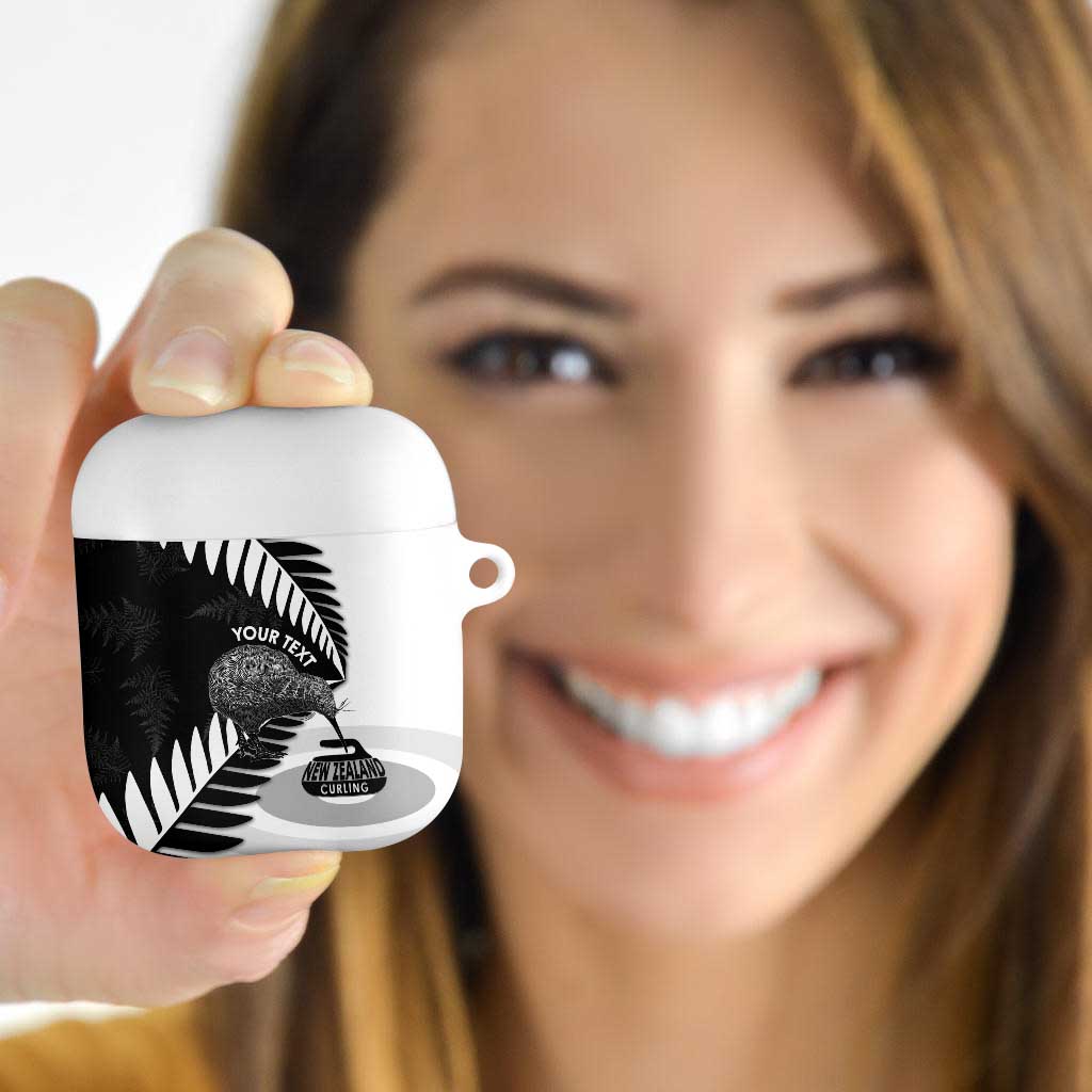New Zealand Silver Fern Curling Personalised AirPods Case Aotearoa Kiwi Ponga Black White Version - Aussie Hoodie