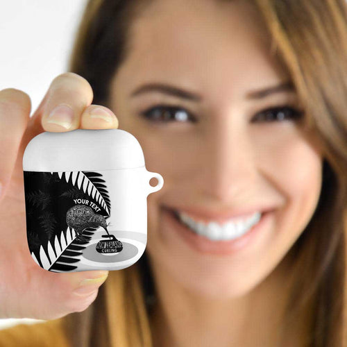 New Zealand Silver Fern Curling Personalised AirPods Case Aotearoa Kiwi Ponga Black White Version - Aussie Hoodie