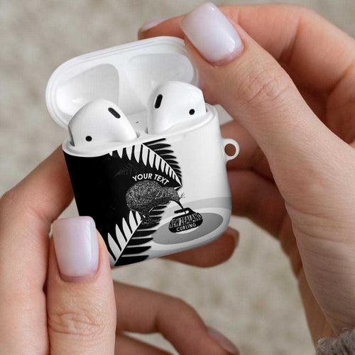 New Zealand Silver Fern Curling Personalised AirPods Case Aotearoa Kiwi Ponga Black White Version - Aussie Hoodie