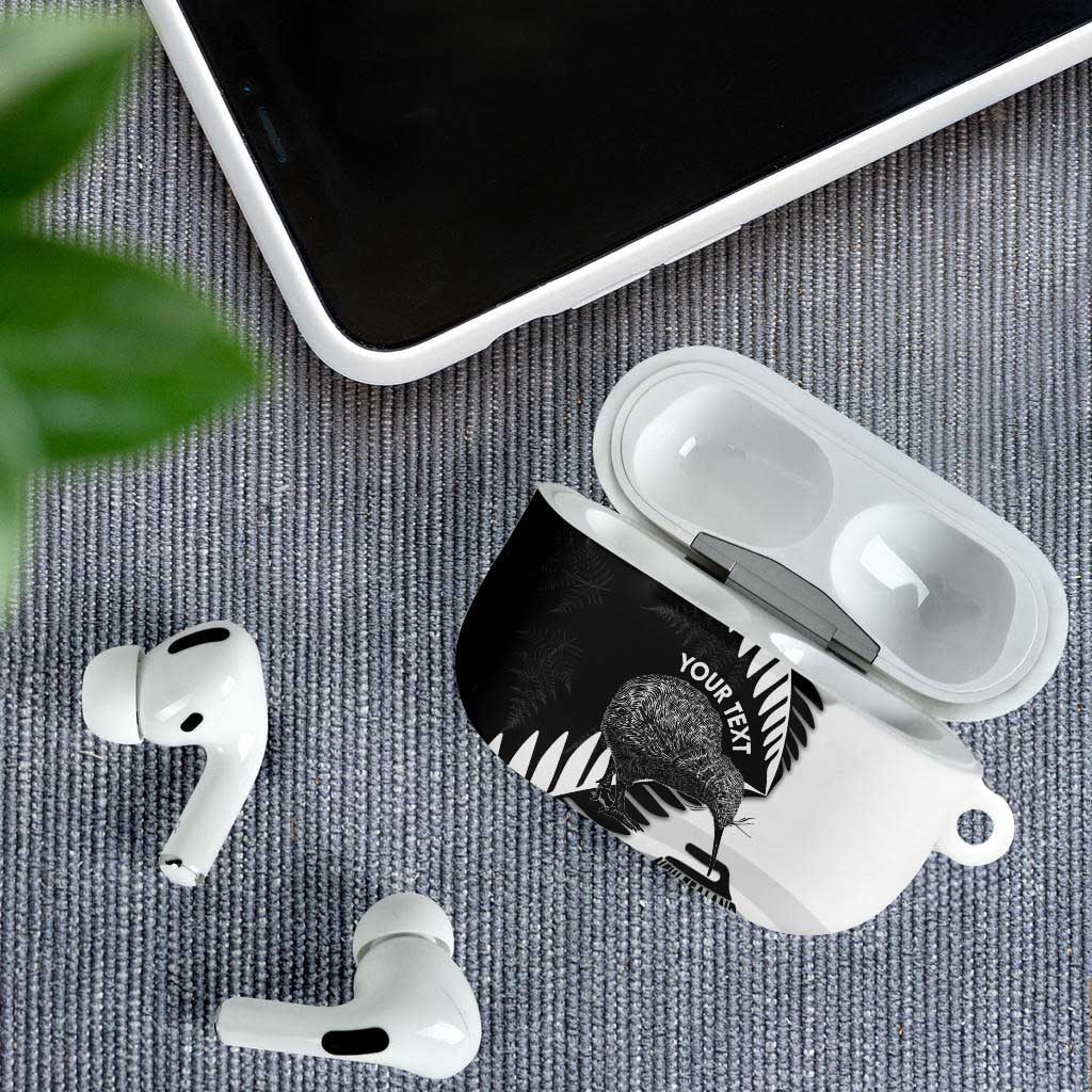 New Zealand Silver Fern Curling Personalised AirPods Case Aotearoa Kiwi Ponga Black White Version - Aussie Hoodie