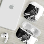 New Zealand Silver Fern Curling Personalised AirPods Case Aotearoa Kiwi Ponga Black White Version - Aussie Hoodie