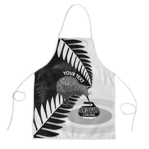 New Zealand Silver Fern Curling Personalised Apron Aotearoa Kiwi Ponga Black White Version - Aussie Hoodie