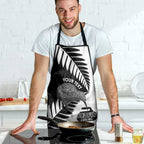 New Zealand Silver Fern Curling Personalised Apron Aotearoa Kiwi Ponga Black White Version - Aussie Hoodie