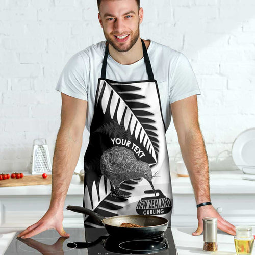 New Zealand Silver Fern Curling Personalised Apron Aotearoa Kiwi Ponga Black White Version - Aussie Hoodie