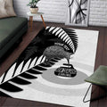 New Zealand Silver Fern Curling Personalised Area Rug Aotearoa Kiwi Ponga Black White Version - Aussie Hoodie