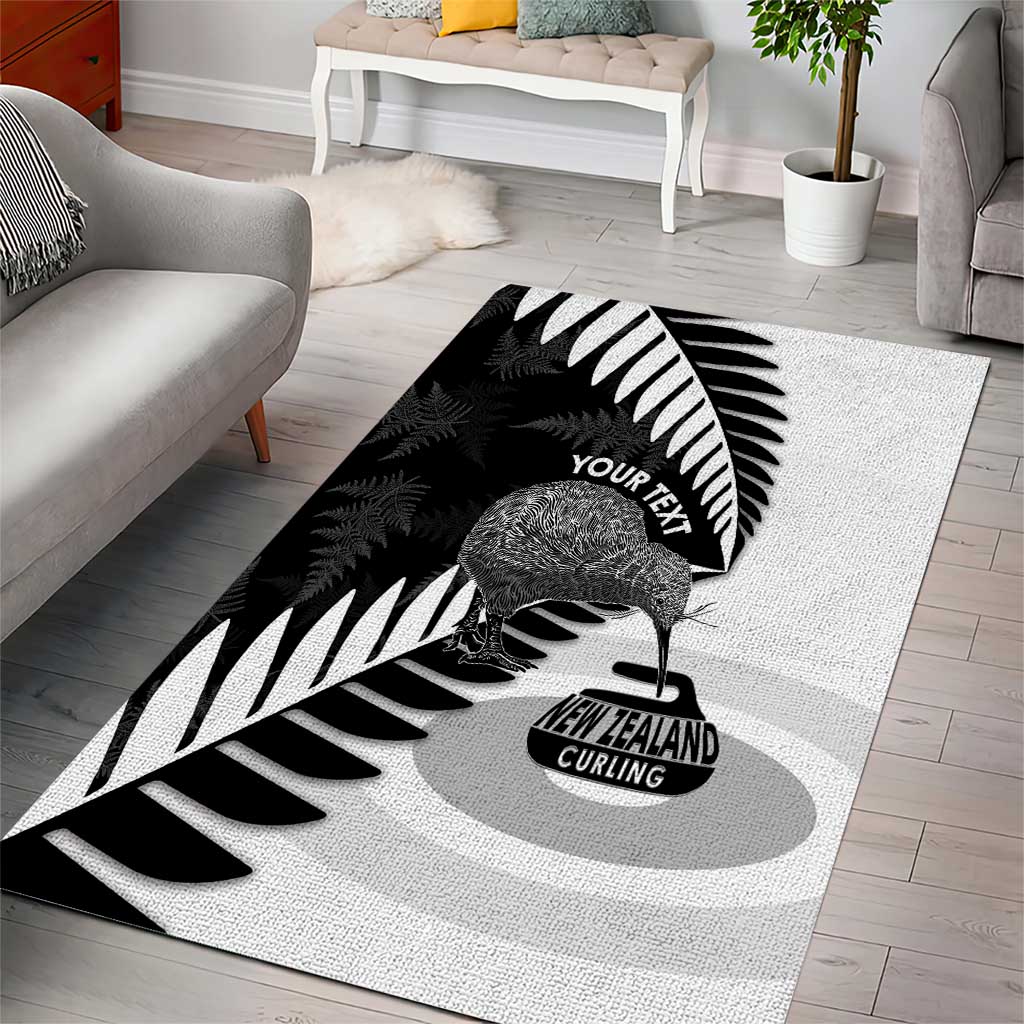 New Zealand Silver Fern Curling Personalised Area Rug Aotearoa Kiwi Ponga Black White Version - Aussie Hoodie