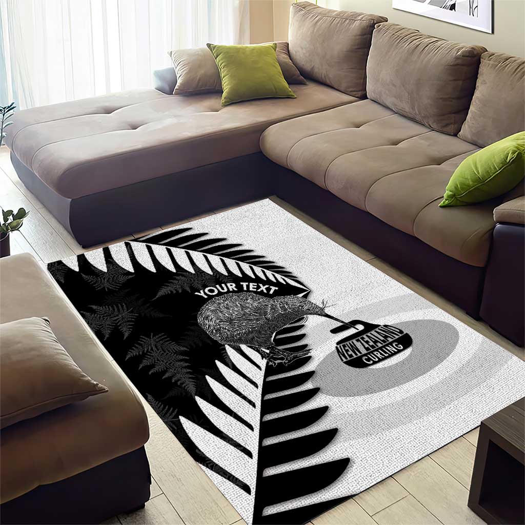 New Zealand Silver Fern Curling Personalised Area Rug Aotearoa Kiwi Ponga Black White Version - Aussie Hoodie