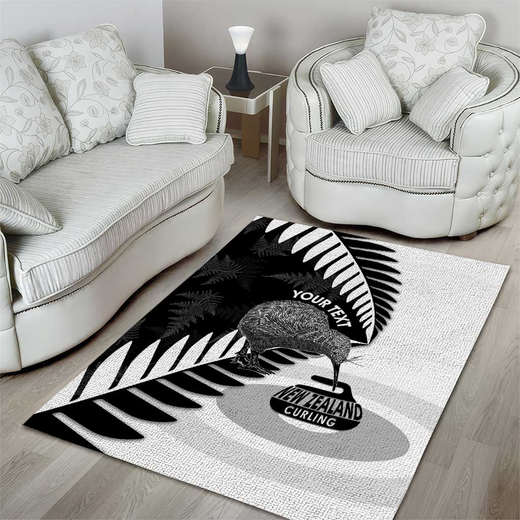 New Zealand Silver Fern Curling Personalised Area Rug Aotearoa Kiwi Ponga Black White Version - Aussie Hoodie