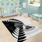 New Zealand Silver Fern Curling Personalised Area Rug Aotearoa Kiwi Ponga Black White Version - Aussie Hoodie