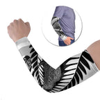 New Zealand Silver Fern Curling Personalised Arm Sleeves Aotearoa Kiwi Ponga Black White Version - Aussie Hoodie