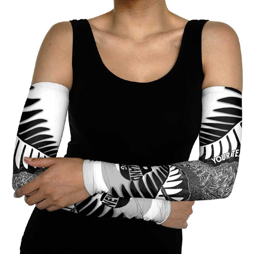 New Zealand Silver Fern Curling Personalised Arm Sleeves Aotearoa Kiwi Ponga Black White Version - Aussie Hoodie