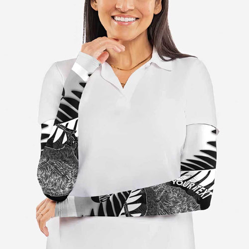 New Zealand Silver Fern Curling Personalised Arm Sleeves Aotearoa Kiwi Ponga Black White Version - Aussie Hoodie