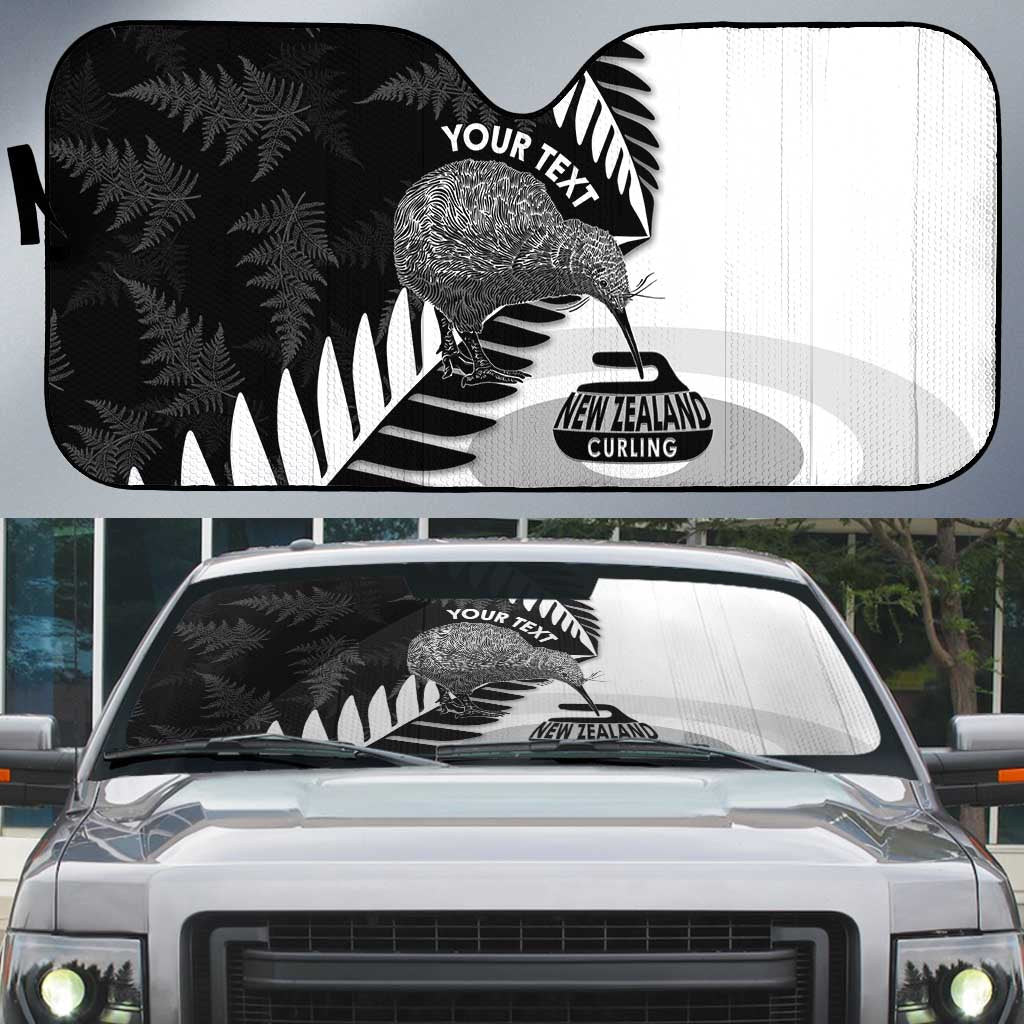 New Zealand Silver Fern Curling Personalised Auto Sun Shade Aotearoa Kiwi Ponga Black White Version - Aussie Hoodie