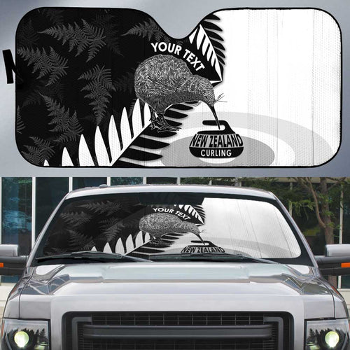 New Zealand Silver Fern Curling Personalised Auto Sun Shade Aotearoa Kiwi Ponga Black White Version - Aussie Hoodie