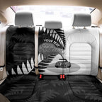 New Zealand Silver Fern Curling Personalised Back Car Seat Cover Aotearoa Kiwi Ponga Black White Version - Aussie Hoodie