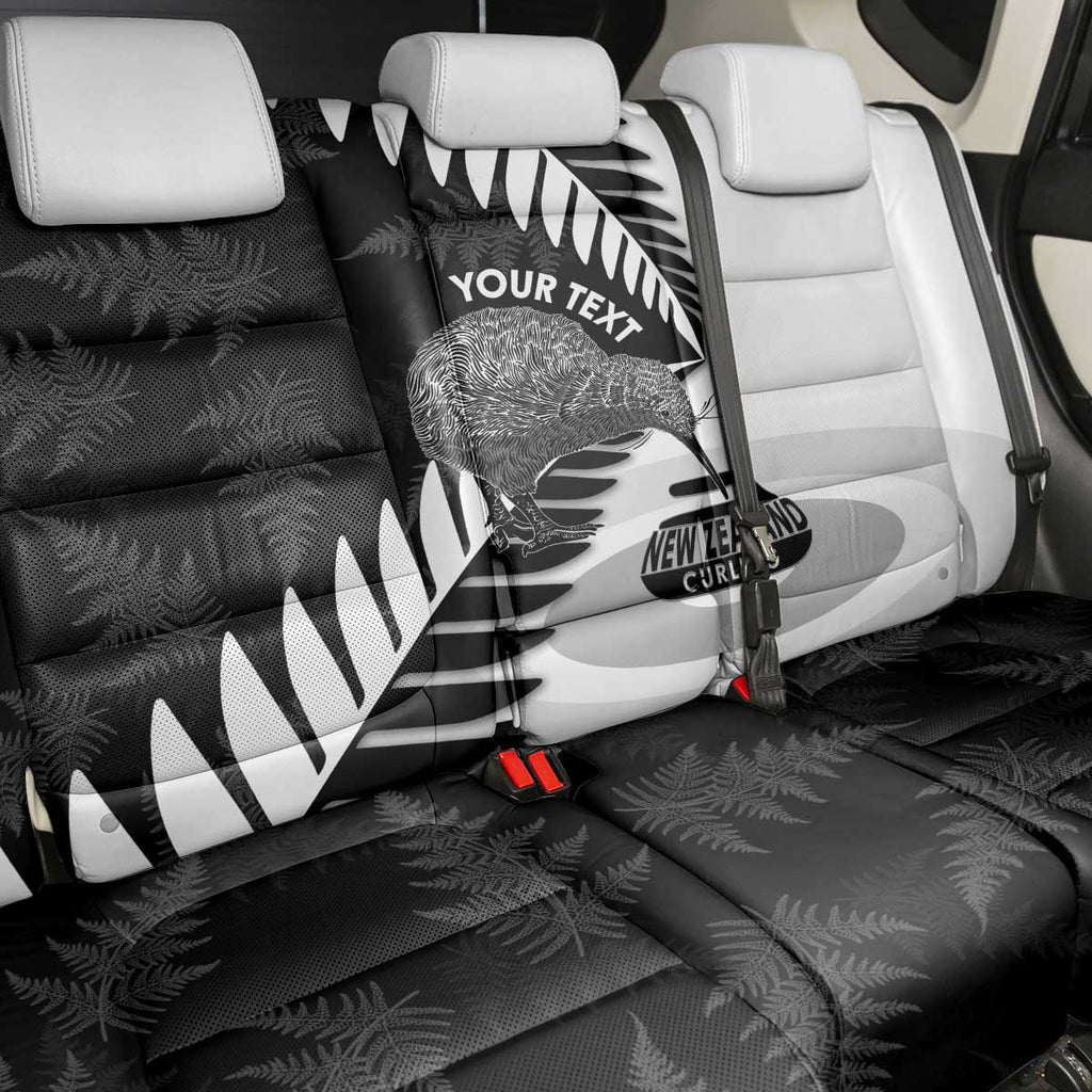 New Zealand Silver Fern Curling Personalised Back Car Seat Cover Aotearoa Kiwi Ponga Black White Version - Aussie Hoodie