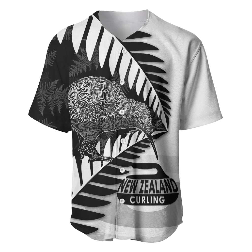 New Zealand Silver Fern Curling Personalised Baseball Jersey Aotearoa Kiwi Ponga Black White Version - Aussie Hoodie