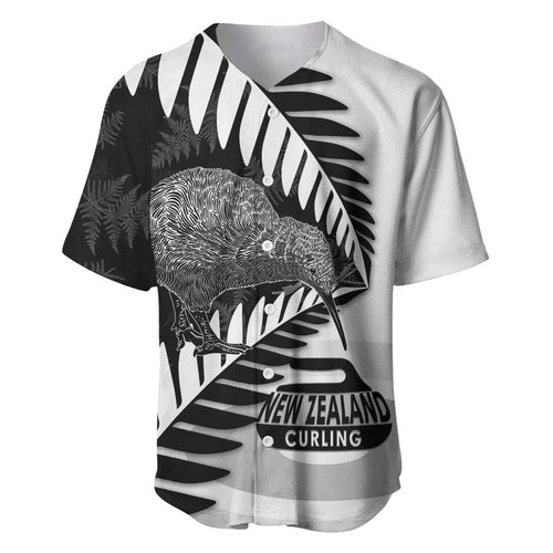 New Zealand Silver Fern Curling Personalised Baseball Jersey Aotearoa Kiwi Ponga Black White Version - Aussie Hoodie