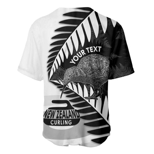 New Zealand Silver Fern Curling Personalised Baseball Jersey Aotearoa Kiwi Ponga Black White Version - Aussie Hoodie