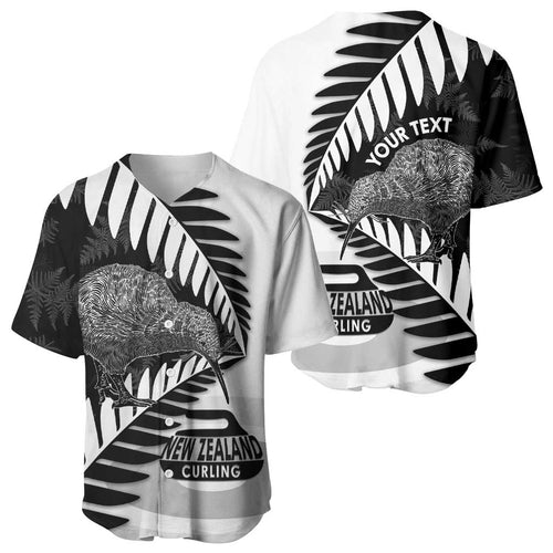 New Zealand Silver Fern Curling Personalised Baseball Jersey Aotearoa Kiwi Ponga Black White Version - Aussie Hoodie