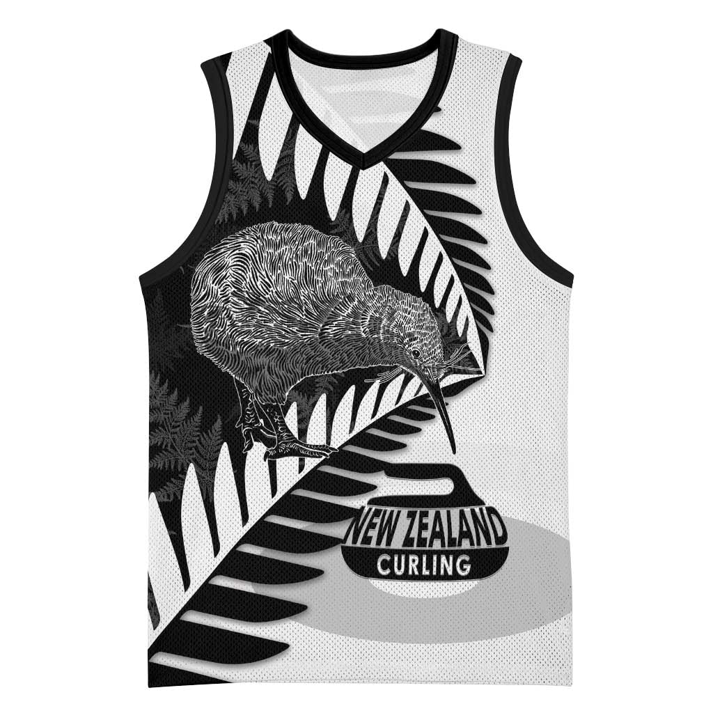 New Zealand Silver Fern Curling Personalised Basketball Jersey Aotearoa Kiwi Ponga Black White Version - Aussie Hoodie