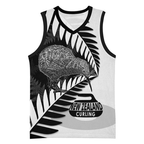 New Zealand Silver Fern Curling Personalised Basketball Jersey Aotearoa Kiwi Ponga Black White Version - Aussie Hoodie
