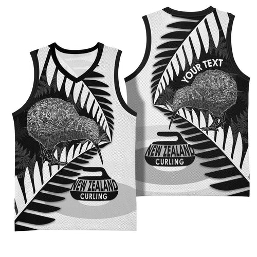 New Zealand Silver Fern Curling Personalised Basketball Jersey Aotearoa Kiwi Ponga Black White Version - Aussie Hoodie