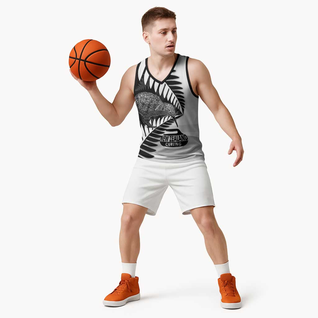 New Zealand Silver Fern Curling Personalised Basketball Jersey Aotearoa Kiwi Ponga Black White Version - Aussie Hoodie