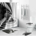 New Zealand Silver Fern Curling Personalised Bathroom Set Aotearoa Kiwi Ponga Black White Version - Aussie Hoodie
