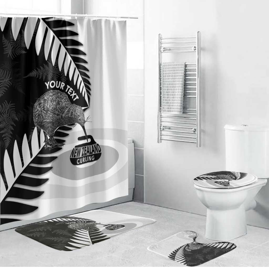 New Zealand Silver Fern Curling Personalised Bathroom Set Aotearoa Kiwi Ponga Black White Version - Aussie Hoodie