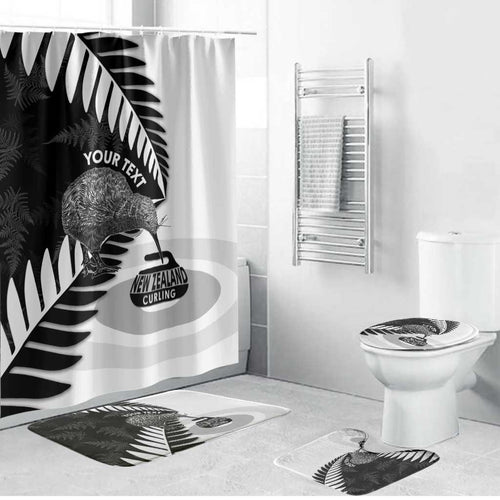 New Zealand Silver Fern Curling Personalised Bathroom Set Aotearoa Kiwi Ponga Black White Version - Aussie Hoodie