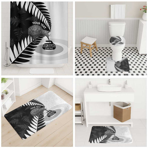 New Zealand Silver Fern Curling Personalised Bathroom Set Aotearoa Kiwi Ponga Black White Version - Aussie Hoodie