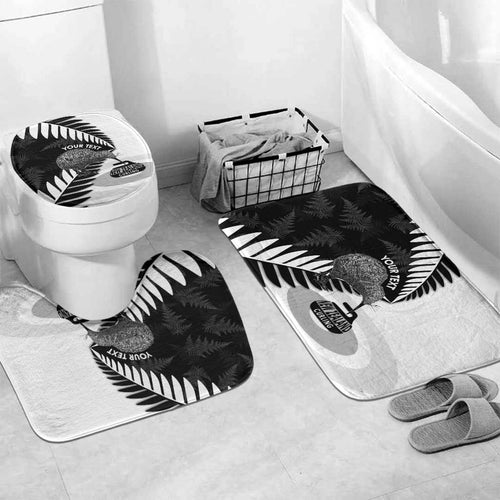 New Zealand Silver Fern Curling Personalised Bathroom Set Aotearoa Kiwi Ponga Black White Version - Aussie Hoodie