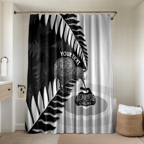 New Zealand Silver Fern Curling Personalised Bathroom Set Aotearoa Kiwi Ponga Black White Version - Aussie Hoodie