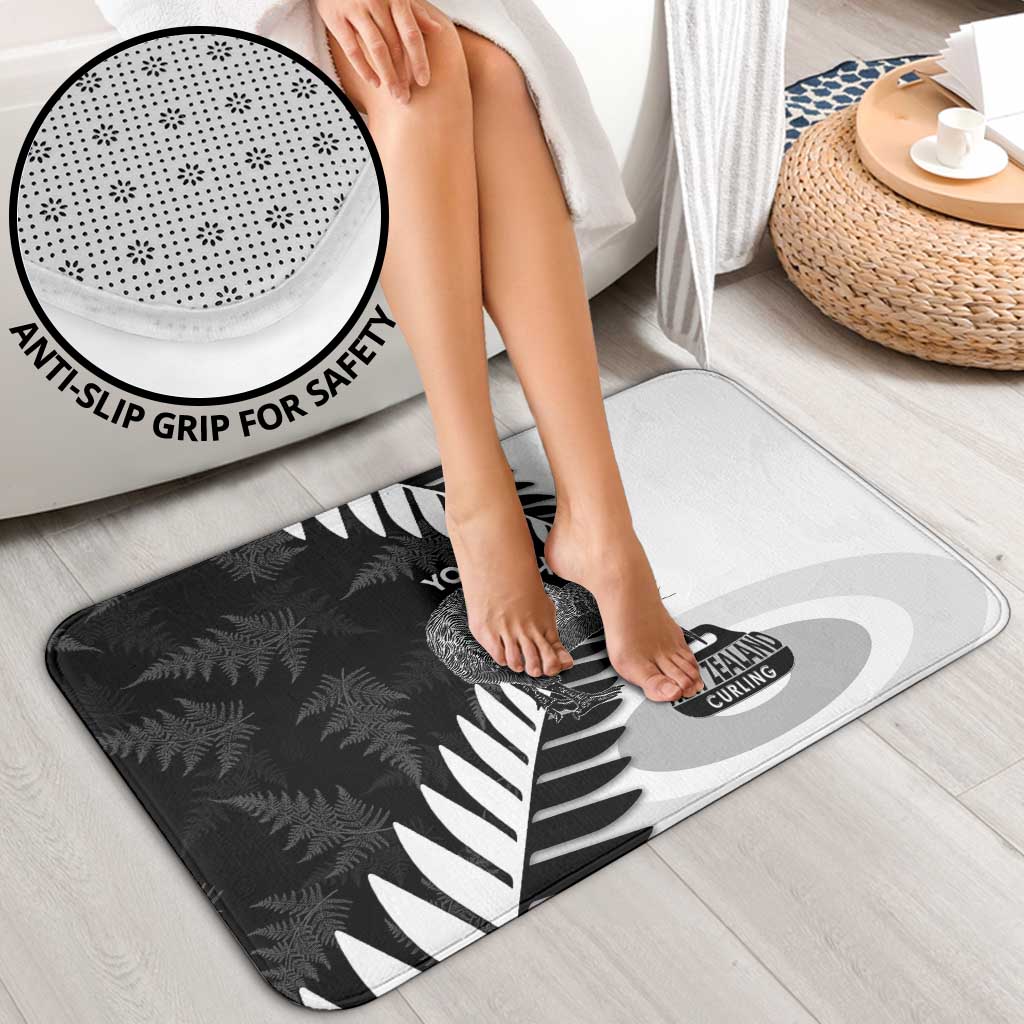 New Zealand Silver Fern Curling Personalised Bathroom Set Aotearoa Kiwi Ponga Black White Version - Aussie Hoodie