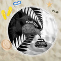 New Zealand Silver Fern Curling Personalised Beach Blanket Aotearoa Kiwi Ponga Black White Version - Aussie Hoodie